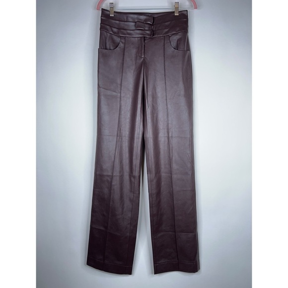 Aya Muse Brown Faux Leather Pants Mid Rise Wide Leg Modern Neutral New Small - Picture 1 of 12